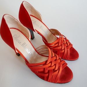 Olivia Morris Red Satin Sandals w/Chunky Heel
